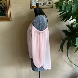 Cold Shoulder High Low Sheer Pink Blouse